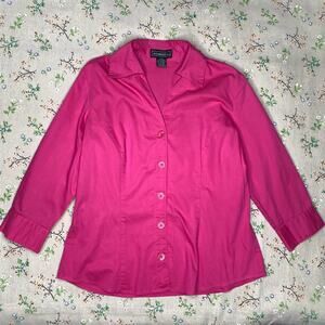 Y2K Elementz Hot Pink Button Up Shirt Small Office Siren Preppy Coquette Work